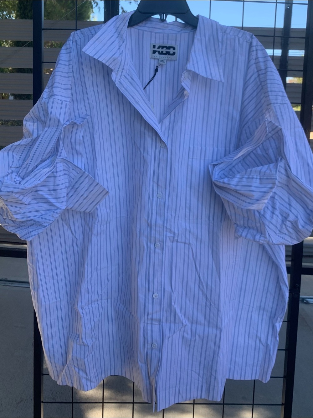 NWT KBB by Kahlana Oversized  Light Blue Stripe Button-Up Shirt